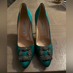 Manolo Blahnik Satin Heels with Embellished Buckle